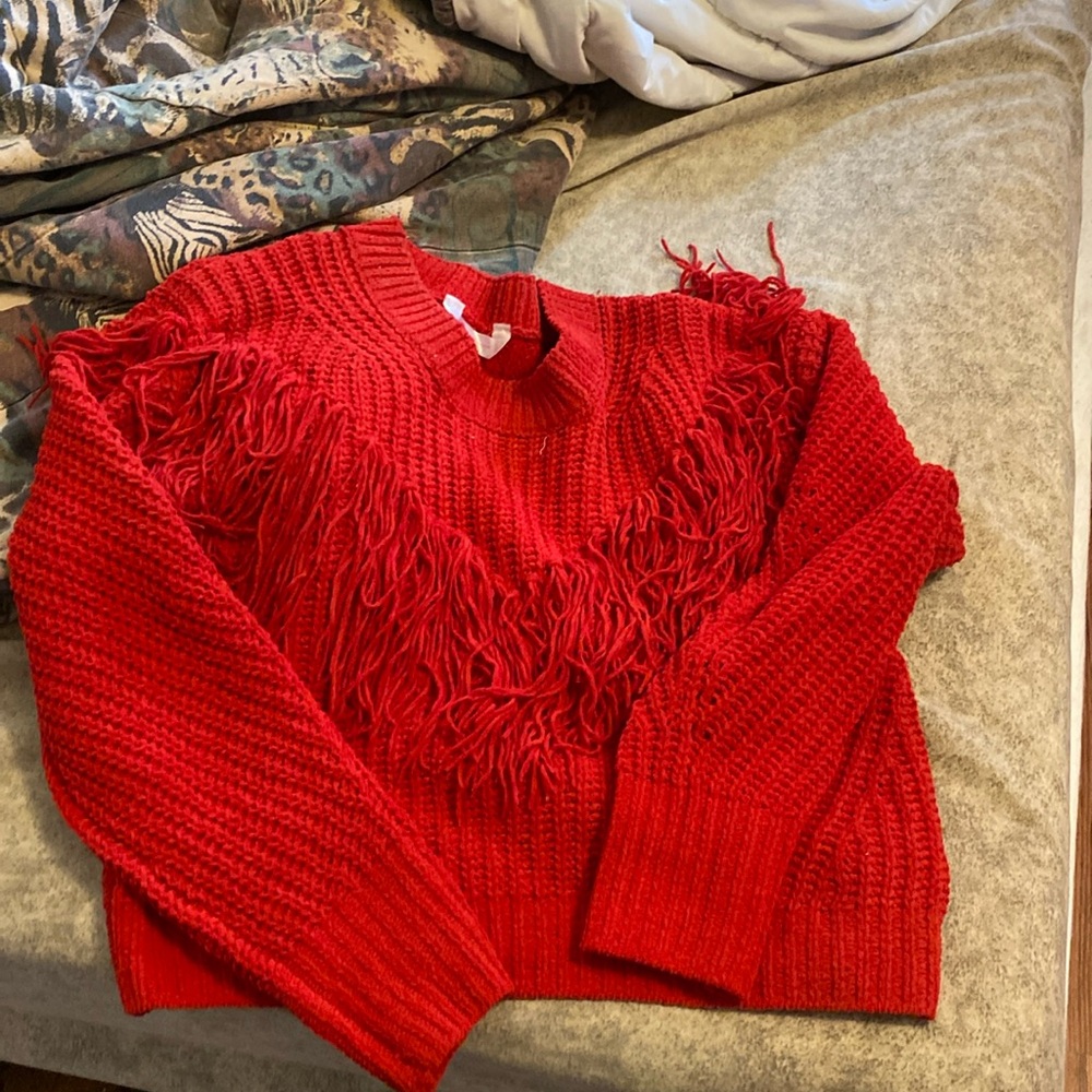Knitted crop top fringed sweater